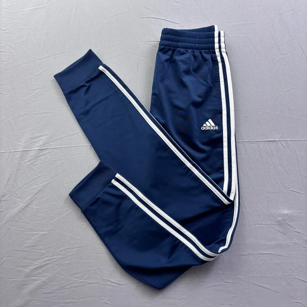 Adidas Navy Blue 3-Stripe‎ Track Pants Joggers Tapered Cuffed Size Large 14/16